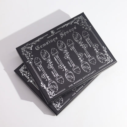 Ensemble de 7 cuillères de sorcière en cristal et pierres précieuses en argent foncé