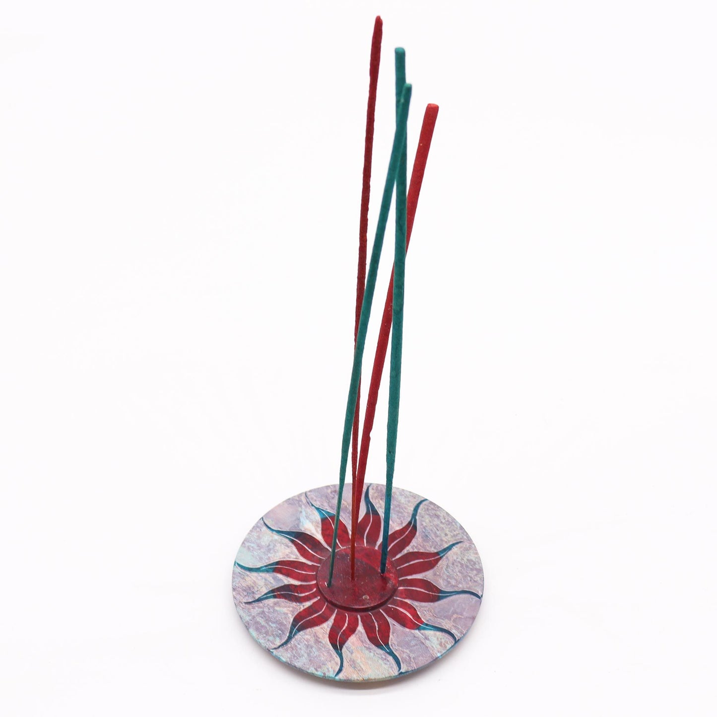 Soapstone Disc Incense Holder 10cm - Sun Flower (5 stick holder)
