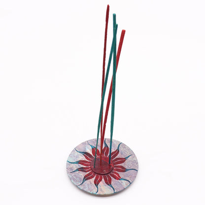 Soapstone Disc Incense Holder 10cm - Sun Flower (5 stick holder)