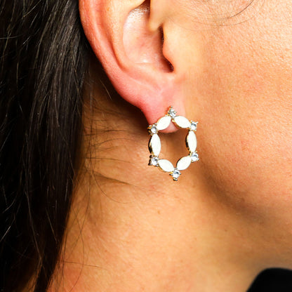 Vintage Crystal Earrings - Hoop - Pearl