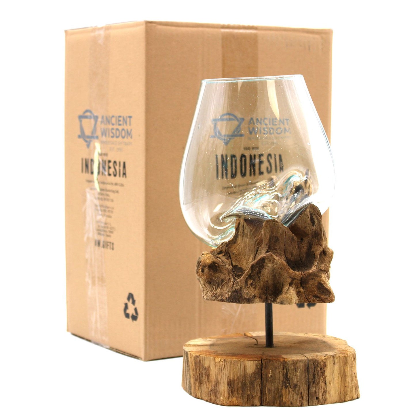 Vidrio fundido sobre madera con soporte - Cuenco grande