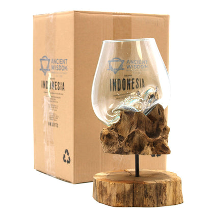 Vidrio fundido sobre madera con soporte - Cuenco grande