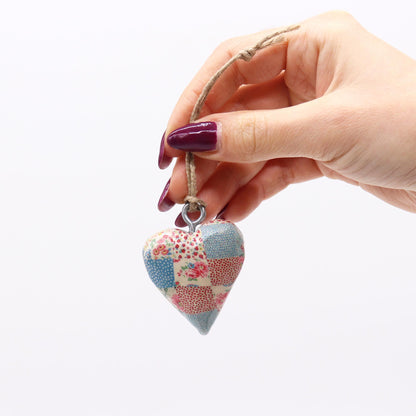 Small decorative wooden heart - blue and red squares