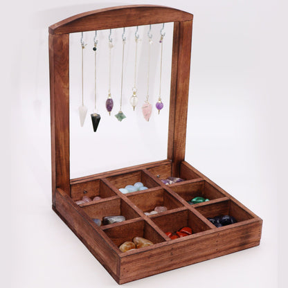Hanging Stand and Display Tray - 9 Compartments (3x3) - Dark Wood