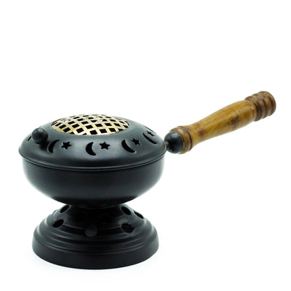Large iron incense burner with stand - gold detail