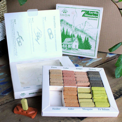 70 Incense Bricks Display Set for Cleansing and Burner - 7 Earthy Himalaya Incense