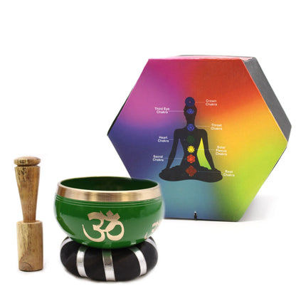Tibetan Singing Bowl Set - Tree of Life - Green 10.7 cm
