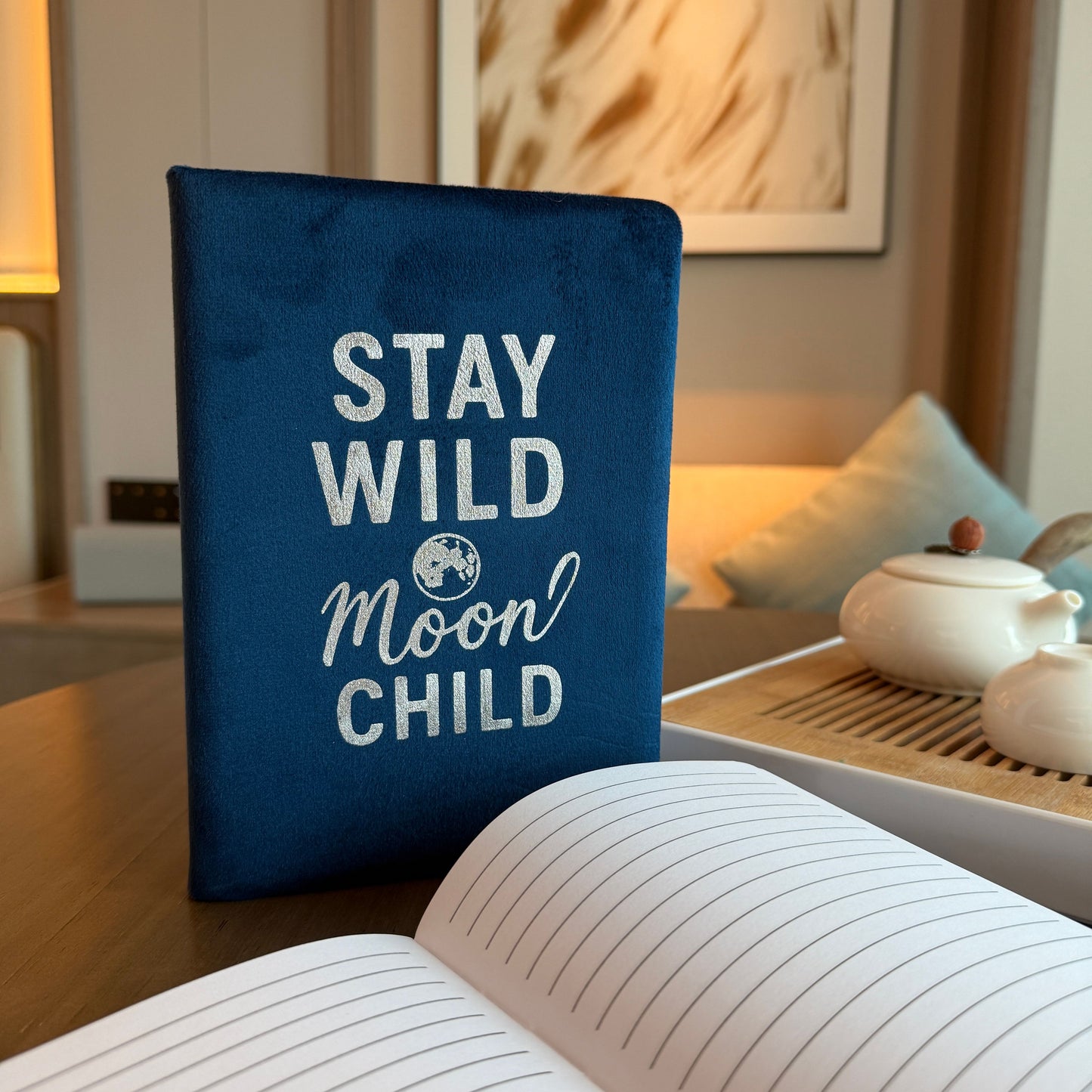 Dark Blue Velvet Notebook - 80 Pages - Stay Wild, Child of the Moon
