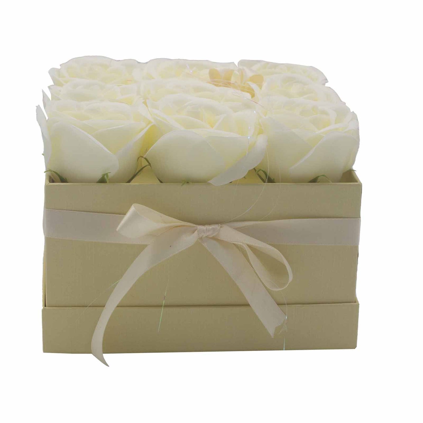 Gift Box - Soap Flower 9 Cream Roses - Square