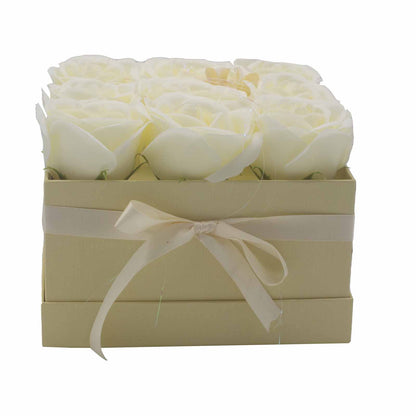 Gift Box - Soap Flower 9 Cream Roses - Square