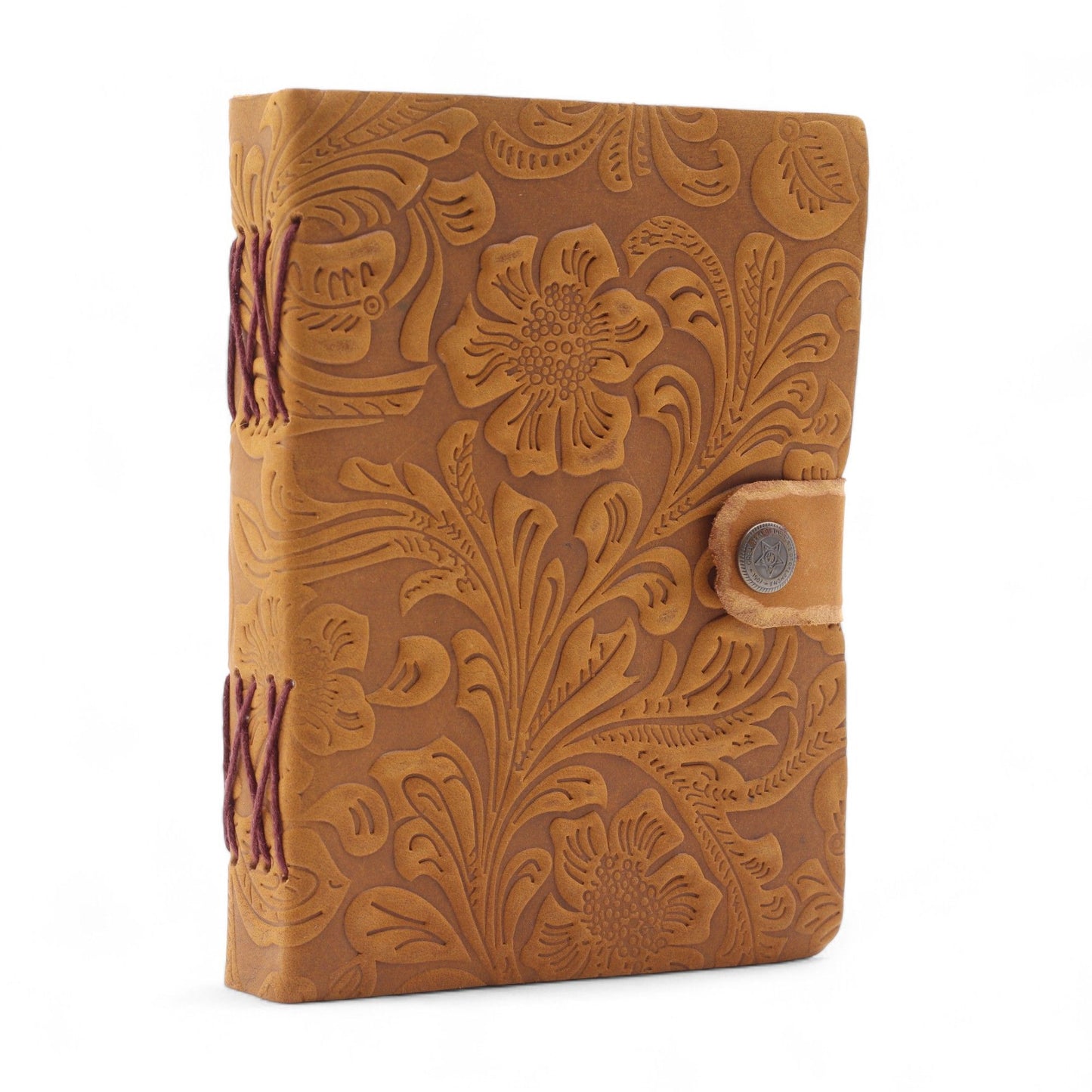 Cuaderno de cuero con relieve – Patrón floral en tono beige –  17.8×12.7 cm