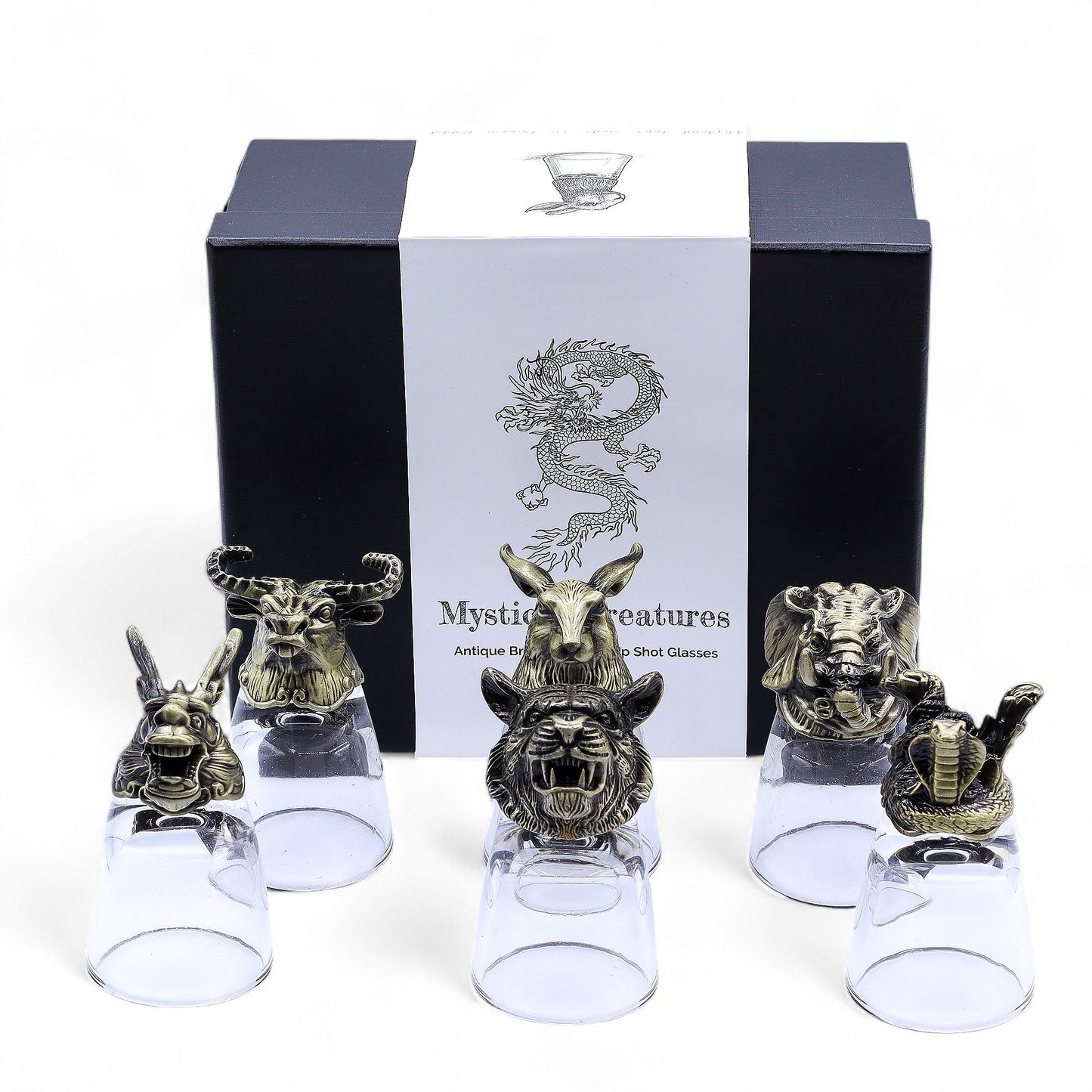 Gift set of 6 shot glasses (50 ml) - Wild Forest Creatures - Antique Bronze