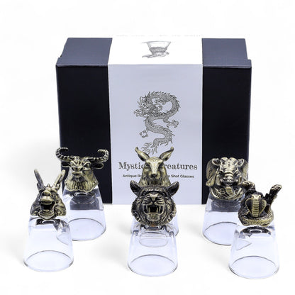 Gift set of 6 shot glasses (50 ml) - Wild Forest Creatures - Antique Bronze