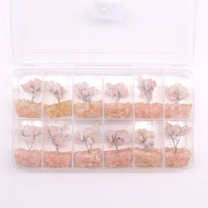 Mini arbre à pierres précieuses sur base en orgonite – Quartz rose (15 pierres)
