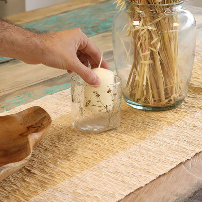 Portavelas recto de Vidrio floral natural - Margarita  - (8x8 cm)