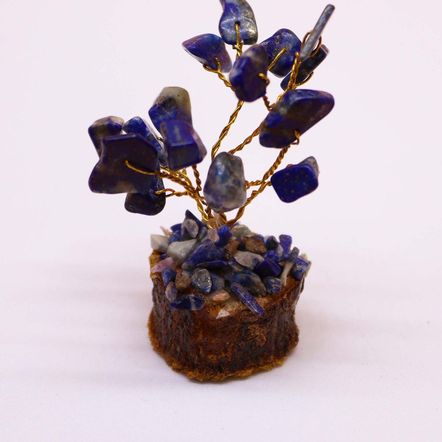 Mini arbre à pierres précieuses sur socle en bois - Sodalite (15 pierres)