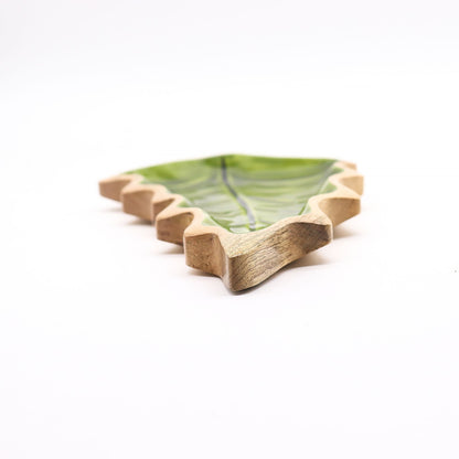 Lost in the Woods - Wooden bowl with glazed leaves - 33 x 17 cm