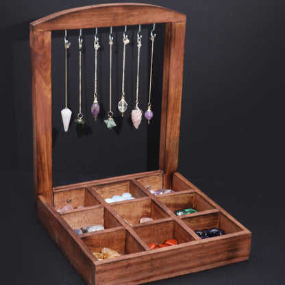Hanging Stand and Display Tray - 9 Compartments (3x3) - Dark Wood