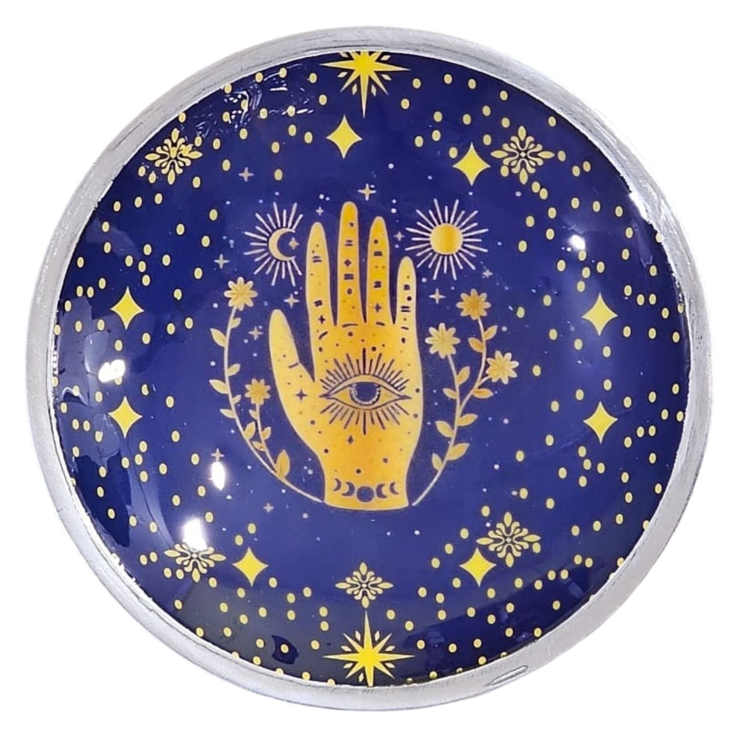 Three-legged enameled offering plate - Midnight blue Hamsa