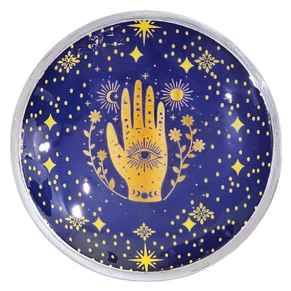 Three-legged enameled offering plate - Midnight blue Hamsa