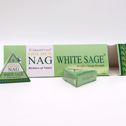 Jumbo Gold Nag Incense Cones - White Sage Backflow 42g