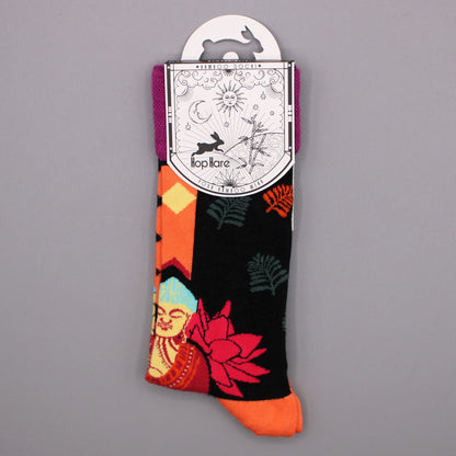 Hop Hare Bamboo Socks (S/M) - Pink Buddha &amp; Lotus