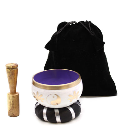 Tibetan Singing Bowl Set - Yin &amp; Yang - White/Purple 10.7 cm