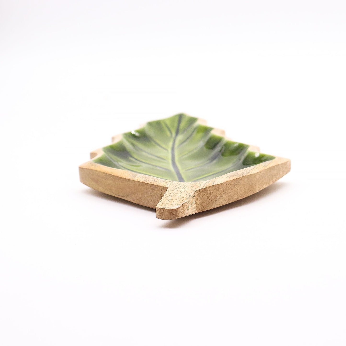 Lost in the Woods - Wooden bowl with glazed leaves - 33 x 17 cm