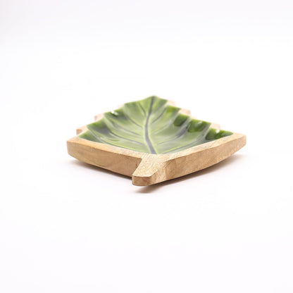 Lost in the Woods - Wooden bowl with glazed leaves - 33 x 17 cm