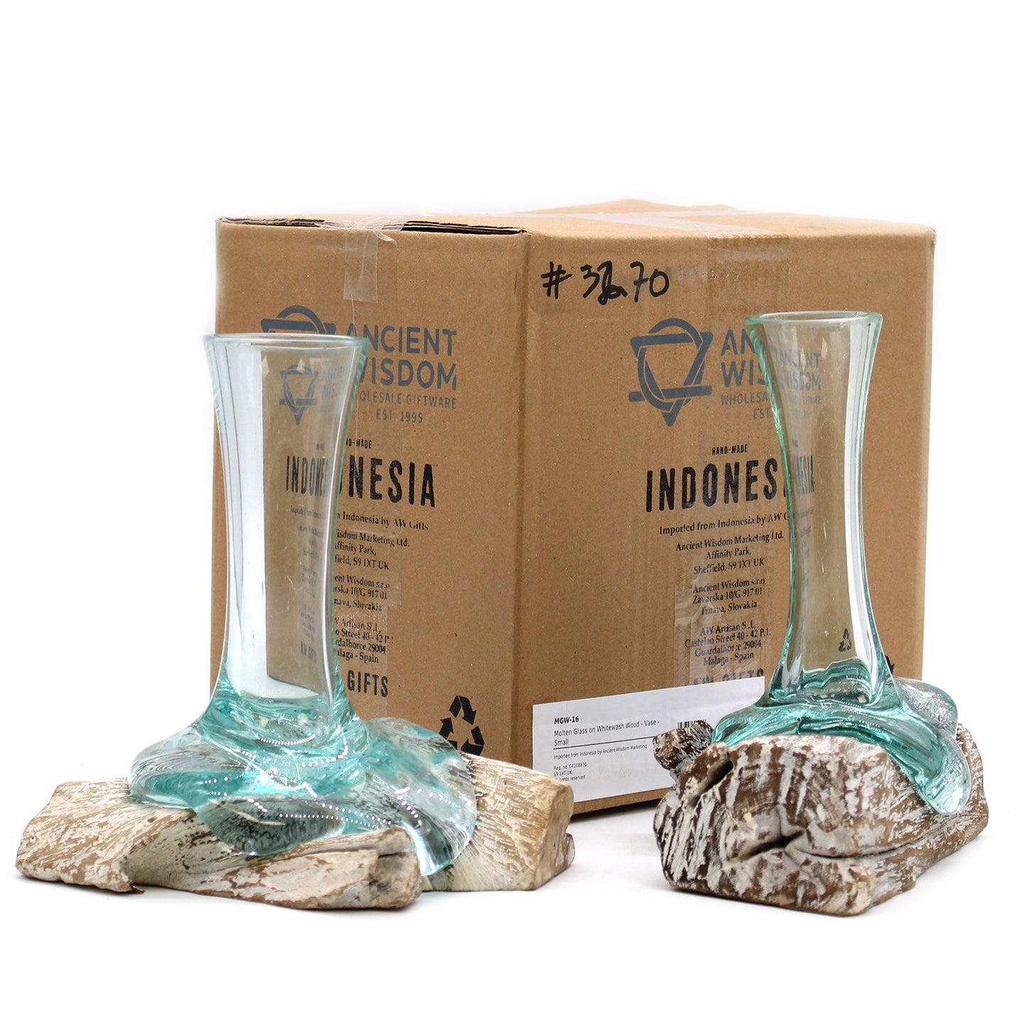 Vidrio Fundido sobre Madera Blanqueada - Florero - Pequeño