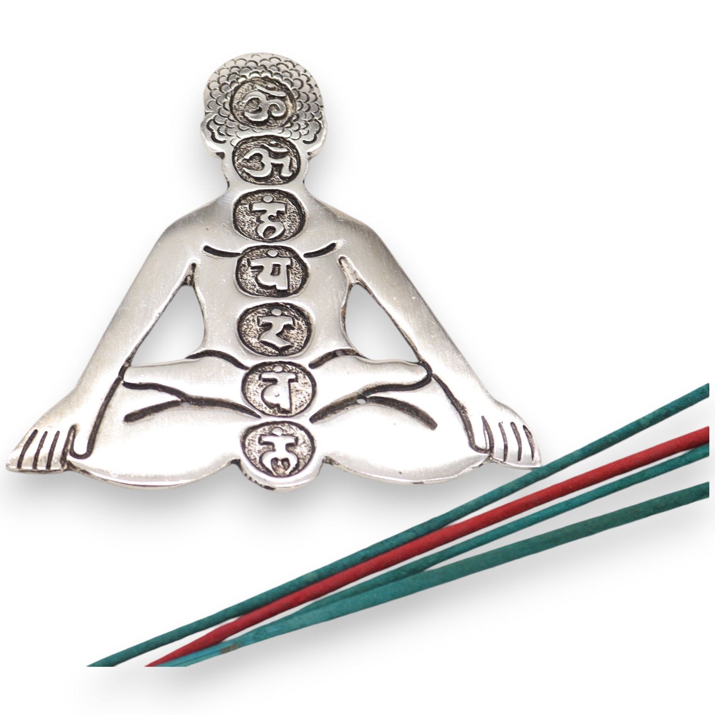 Yoga Seven Chakras Incense Holder Polished Aluminum 12x12cm