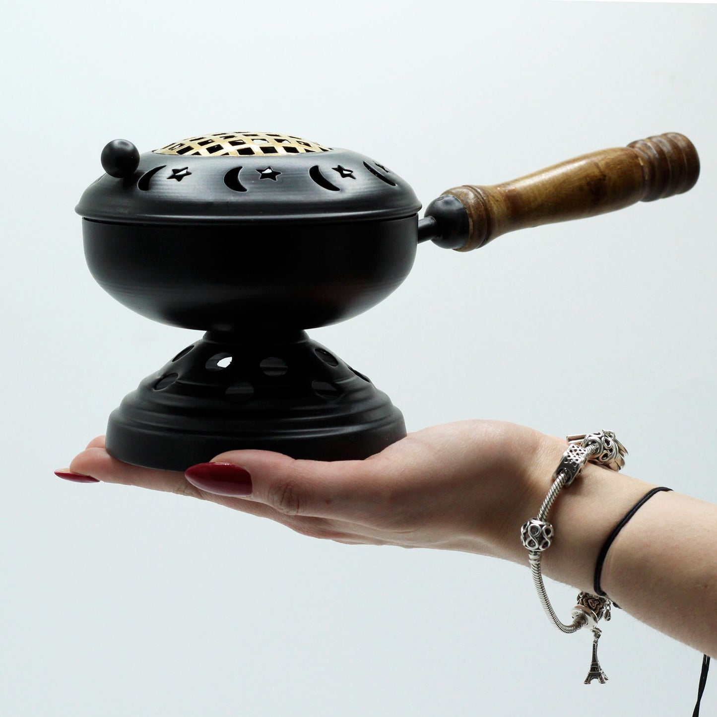 Large iron incense burner with stand - gold detail