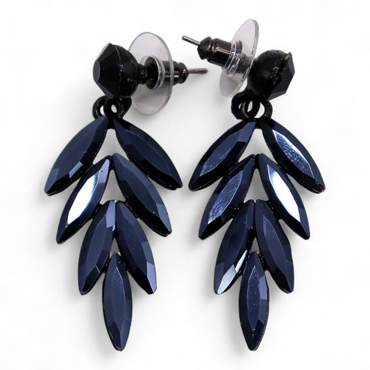 Vintage Crystal Earrings - Long - Jet Black