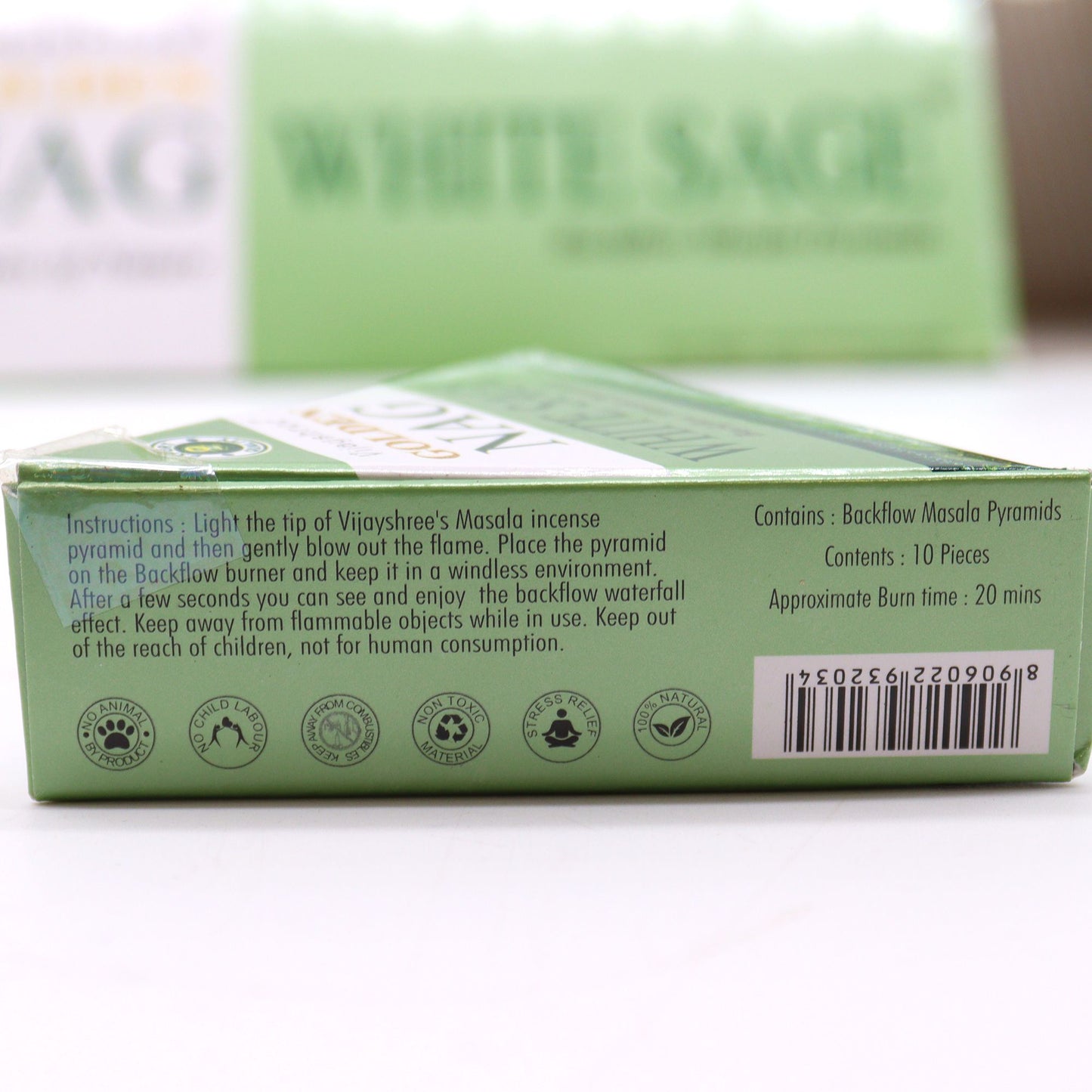 Jumbo Gold Nag Incense Cones - White Sage Backflow 42g