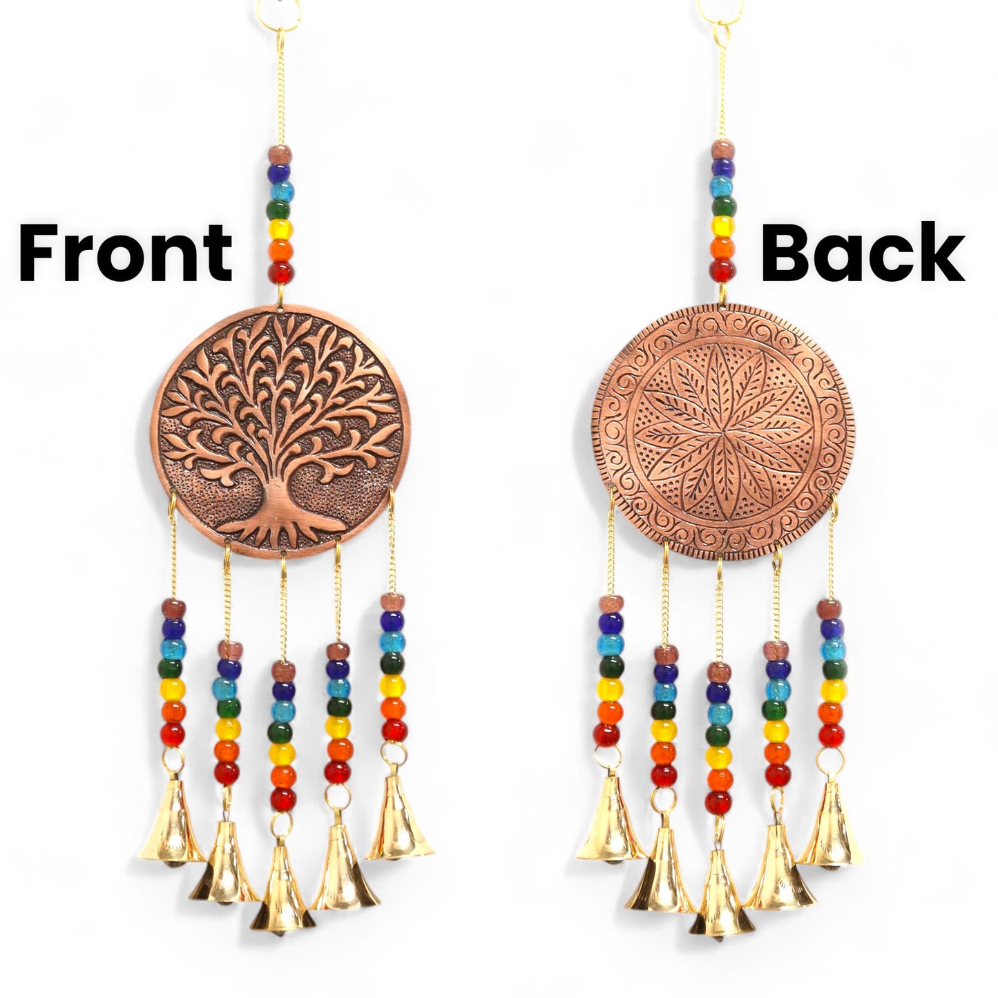 Cloches indiennes - Arbre de Vie moyen - 5 cloches Chakra - 10 x 36 cm