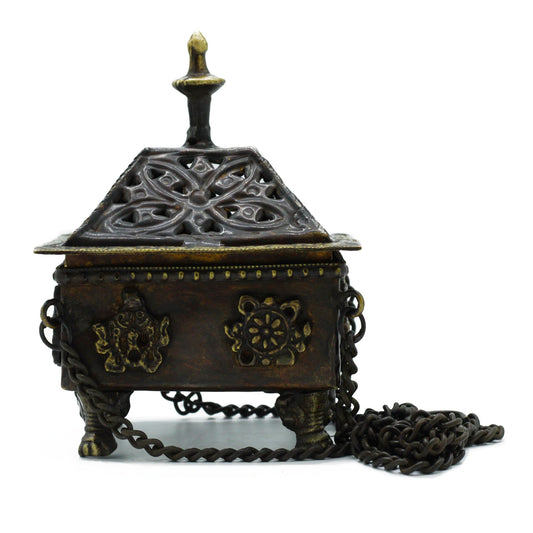 Tibetan Brass Burner - Square Pendant Eight Symbols