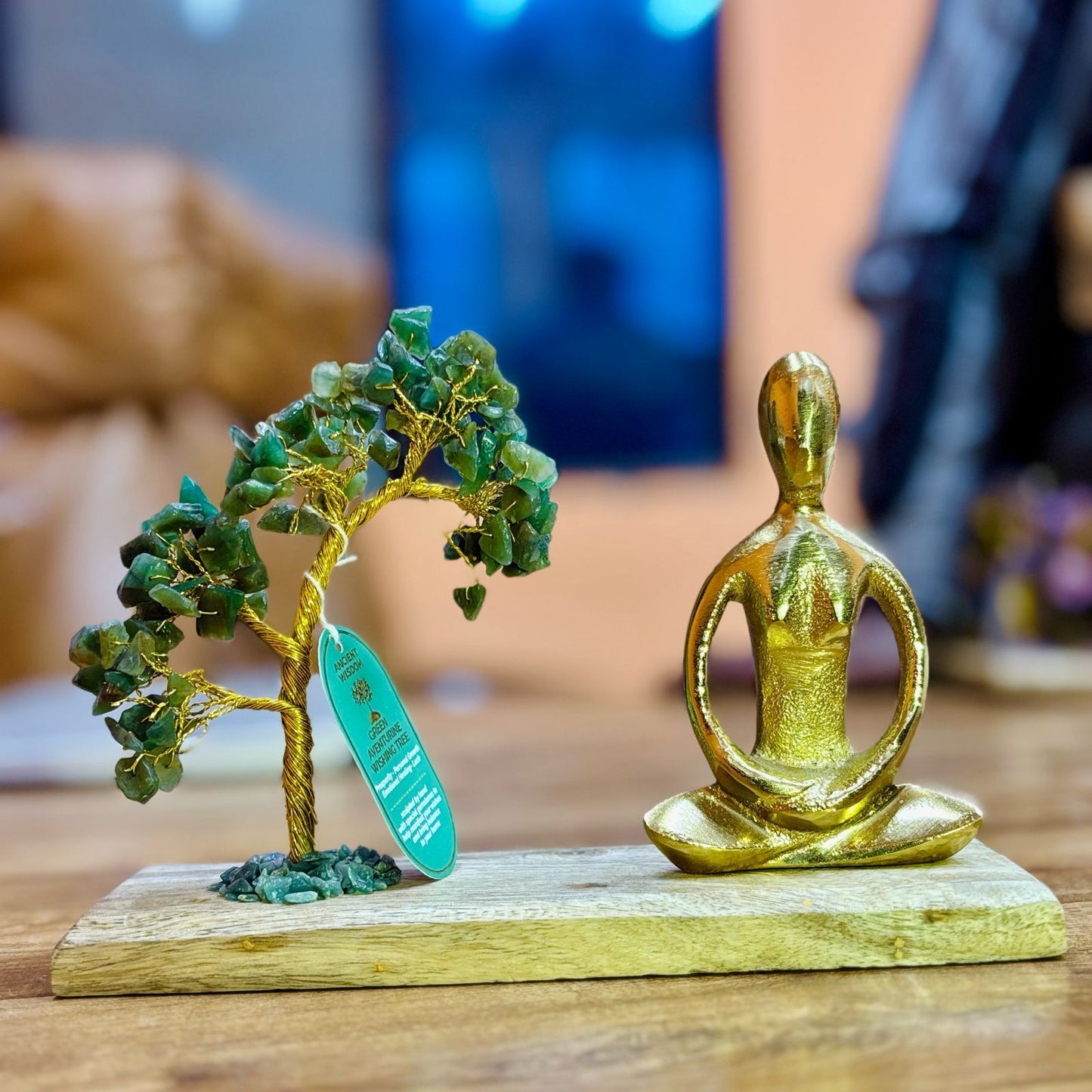 Gemstone Yoga Garden - Padmasana (Lotus) Pose - Green Aventurine - Leaning Tree - 100 Stone Chips