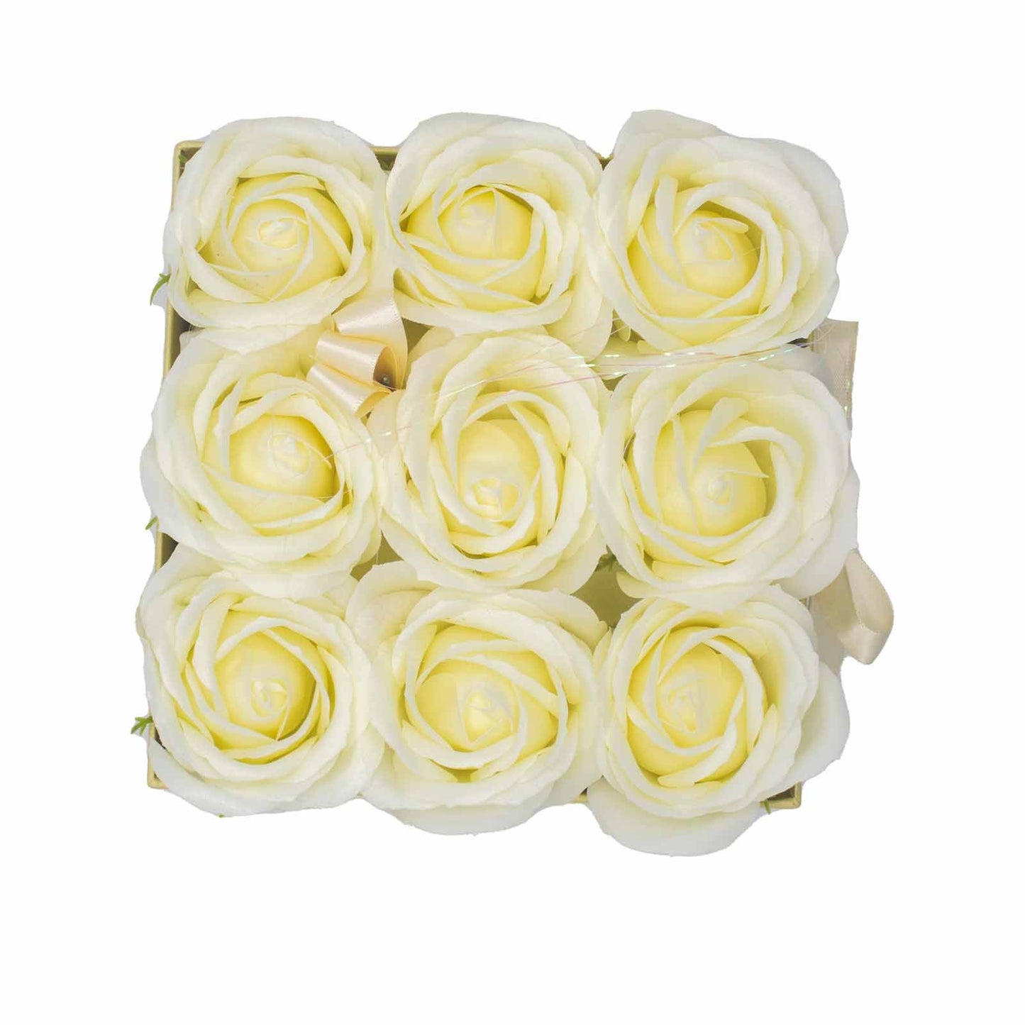 Gift Box - Soap Flower 9 Cream Roses - Square