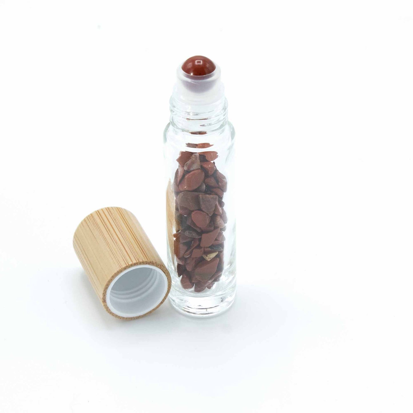 Botella de rodillo de aceite esencial de piedras preciosas - Jaspe rojo - Tapa de madera
