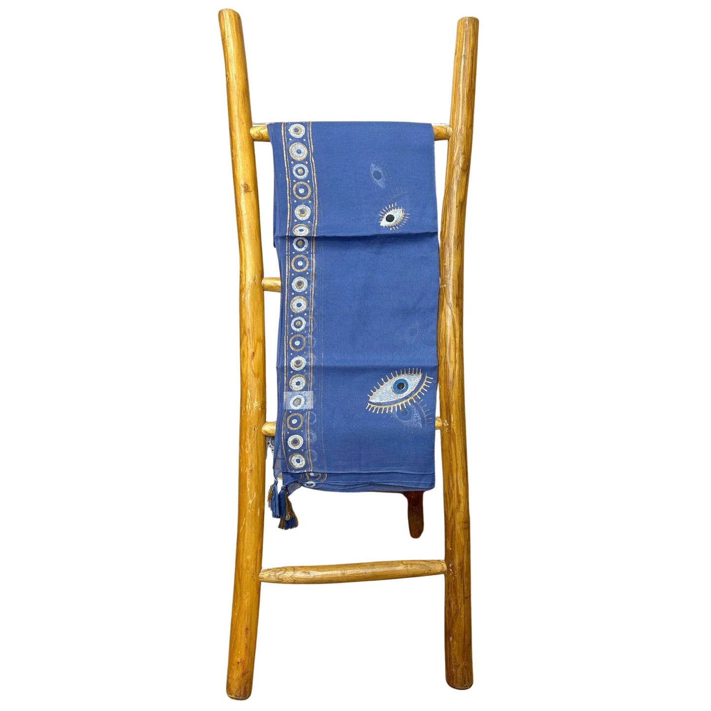 Colección Nómada Sari Mediterráneo - Pareo - Diseño del Ojo Maligno en Azul Rico y Dorado