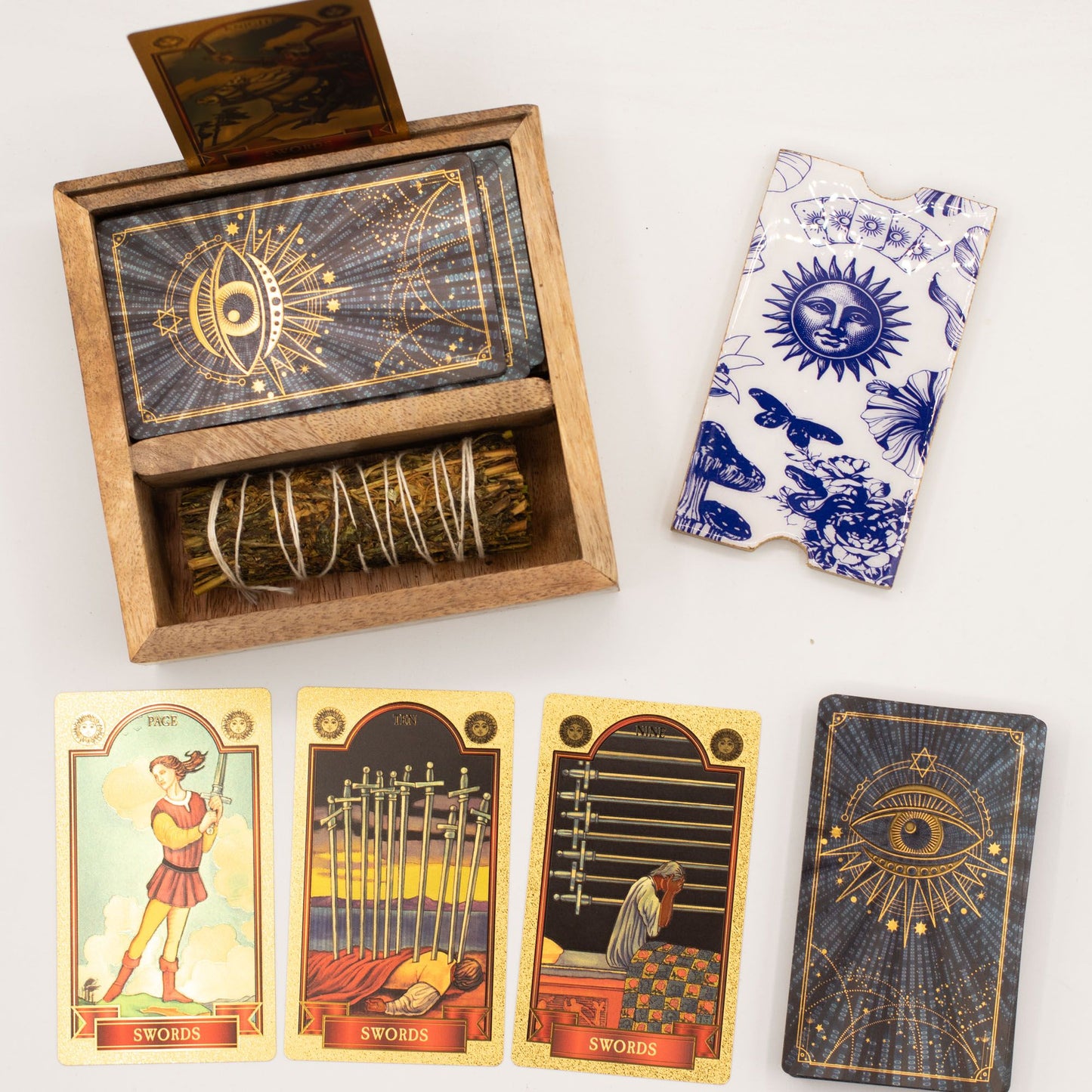 Caja de tarot de dos secciones con soporte para cartas