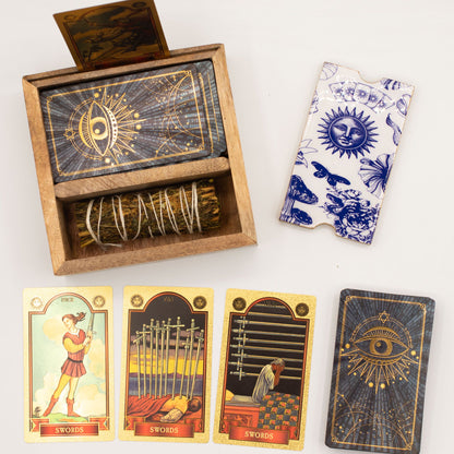 Caja de tarot de dos secciones con soporte para cartas