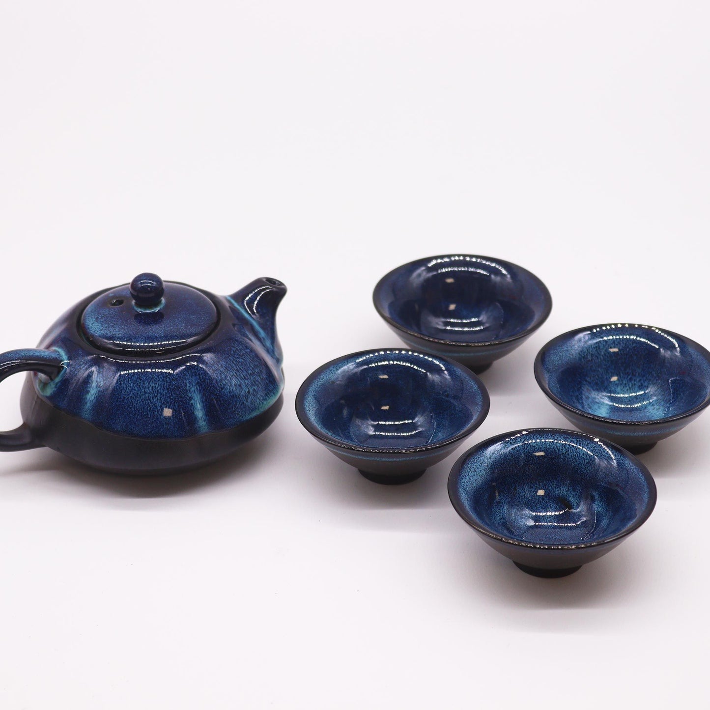 Tea Set - Blue Tones - Teapot &amp; Four Cups
