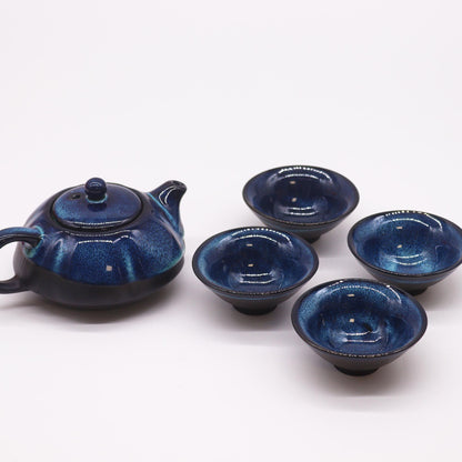 Tea Set - Blue Tones - Teapot &amp; Four Cups