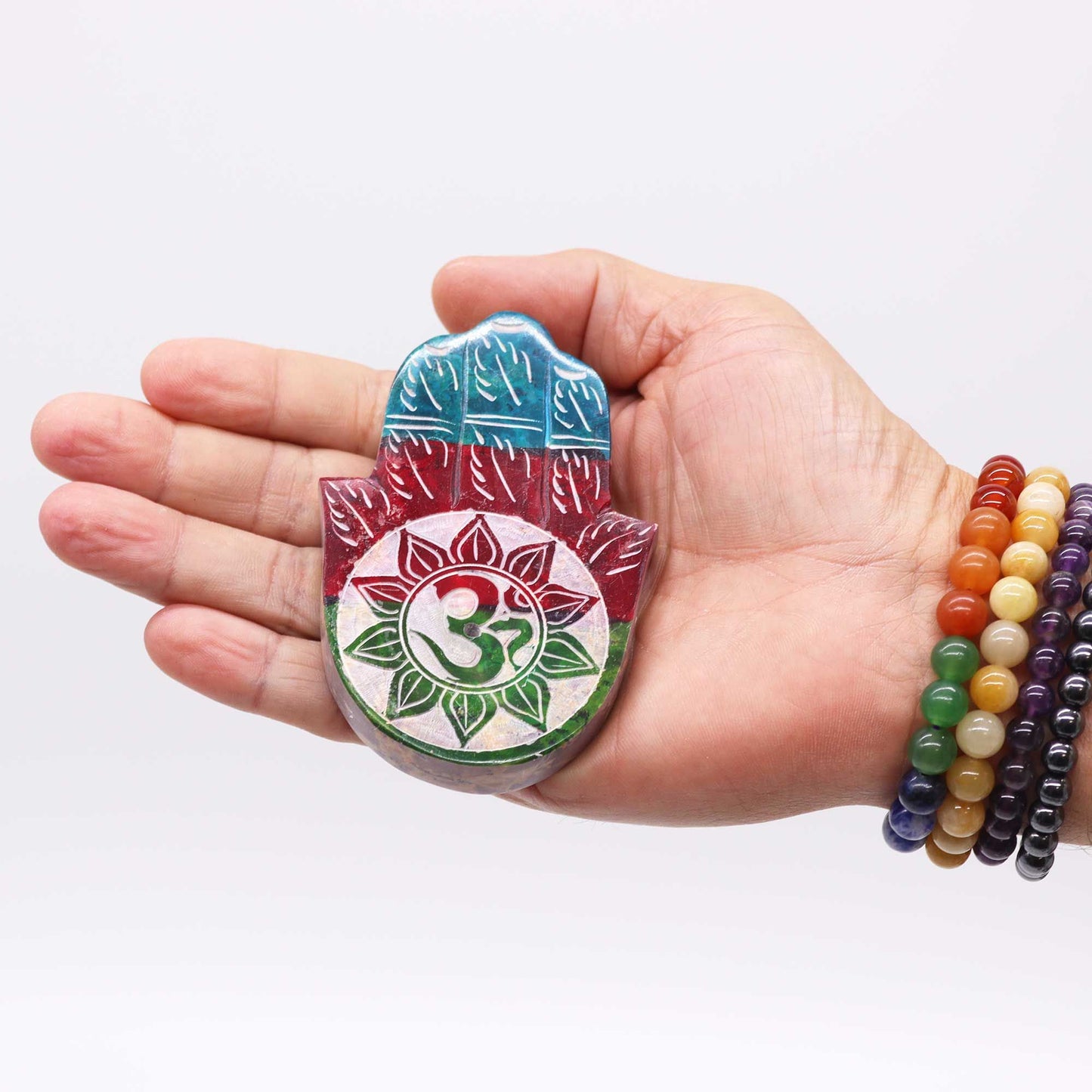 Soapstone Hamsa incense holder 9x6cm - OM