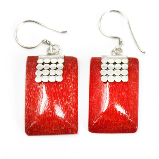 Silver and coral earrings - Mini Discos SQ