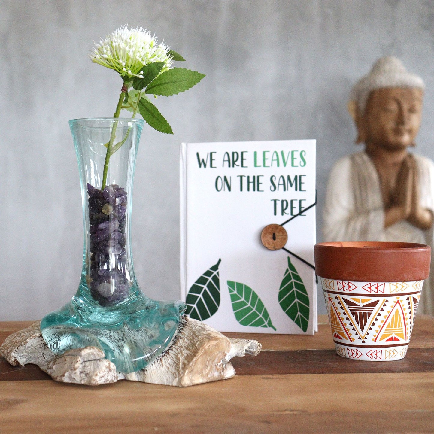 Vidrio Fundido sobre Madera Blanqueada - Florero - Pequeño