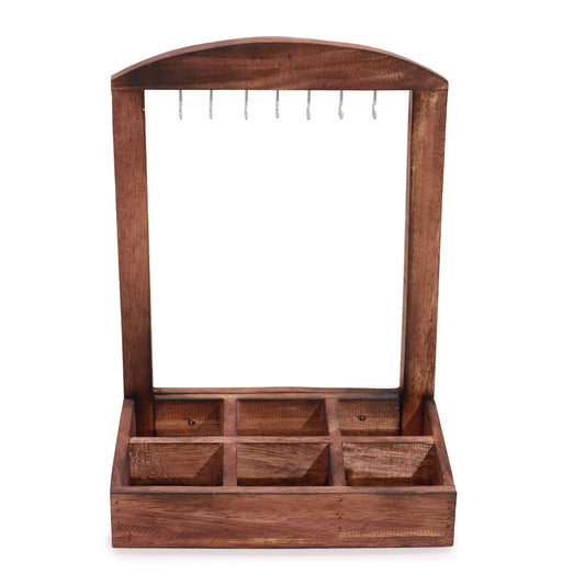 Hanging Stand and Display Tray - 6 Compartments (2x3) - Dark Wood