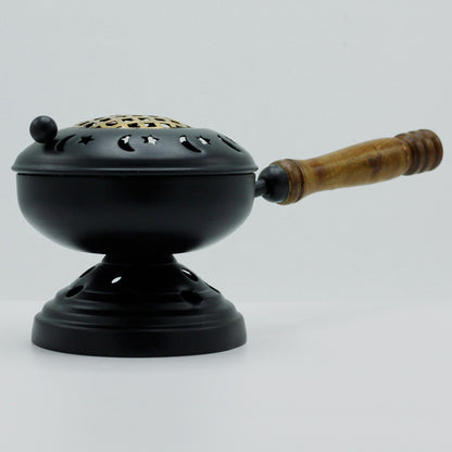 Large iron incense burner with stand - gold detail