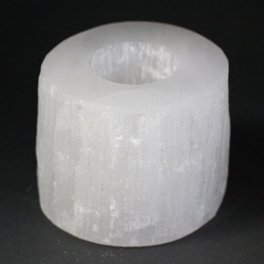 Selenite cylinder candlestick - 8 cm